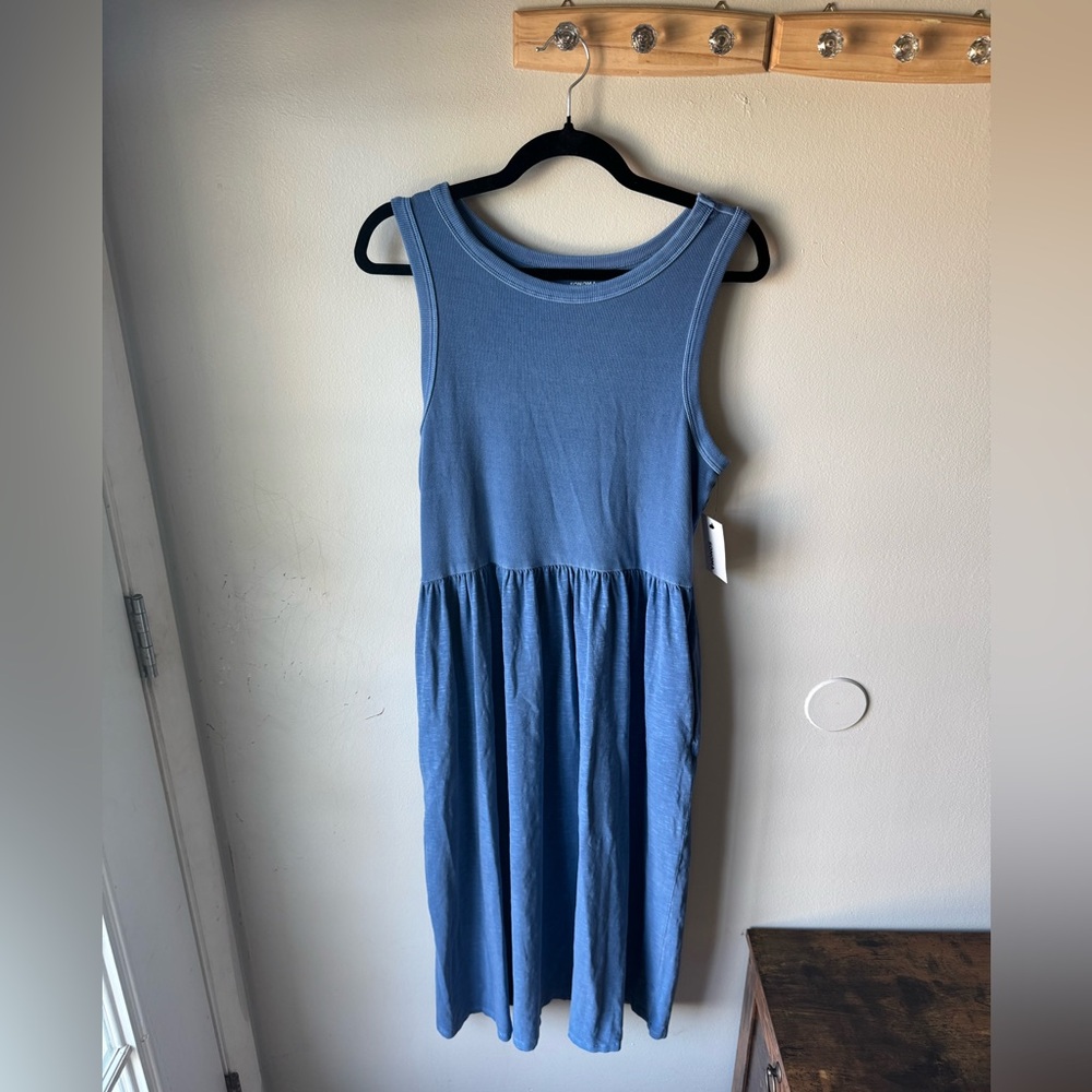 Sonoma Mixed Media Knit Midi Dress L Liam Blue Sleeveless Ribbed Tank NWT
